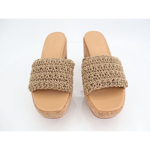 Vince Nicki Crochet Cork Sandal Womens Size 10 Tan Slide Platform Wedge Slip On - Picture 4 of 11